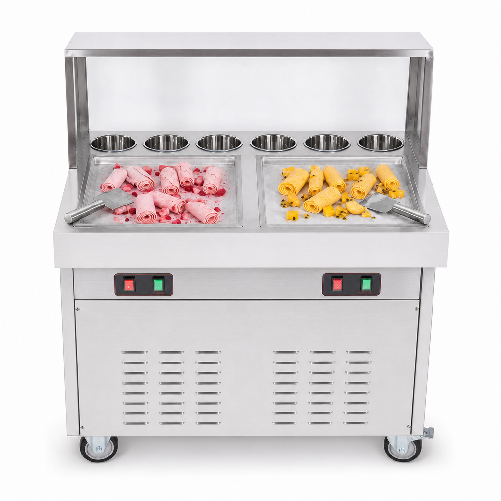 Thai Fried Ice Cream Roll Machine with 6 Tanks, 25L-35L/h