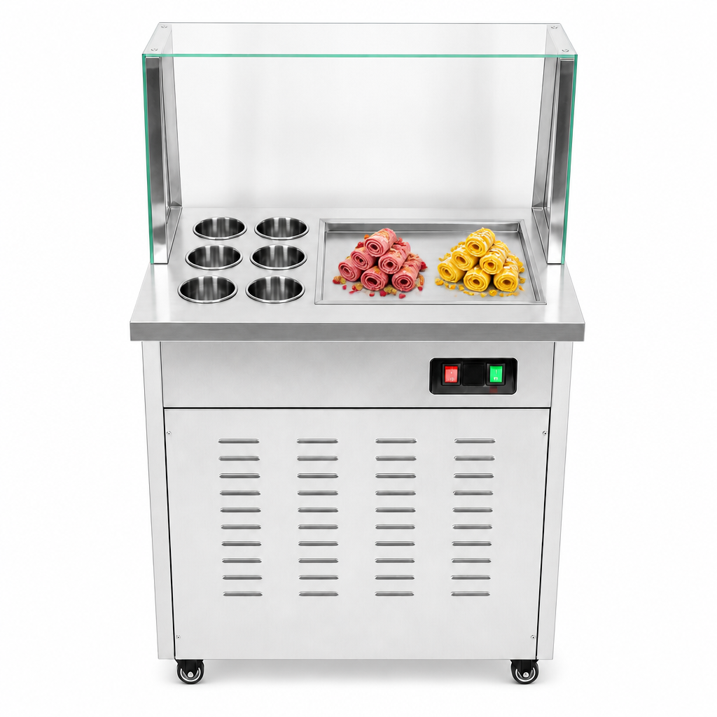 Thai Fried Ice Cream Roll Machine with 6 Tanks, 15L/H