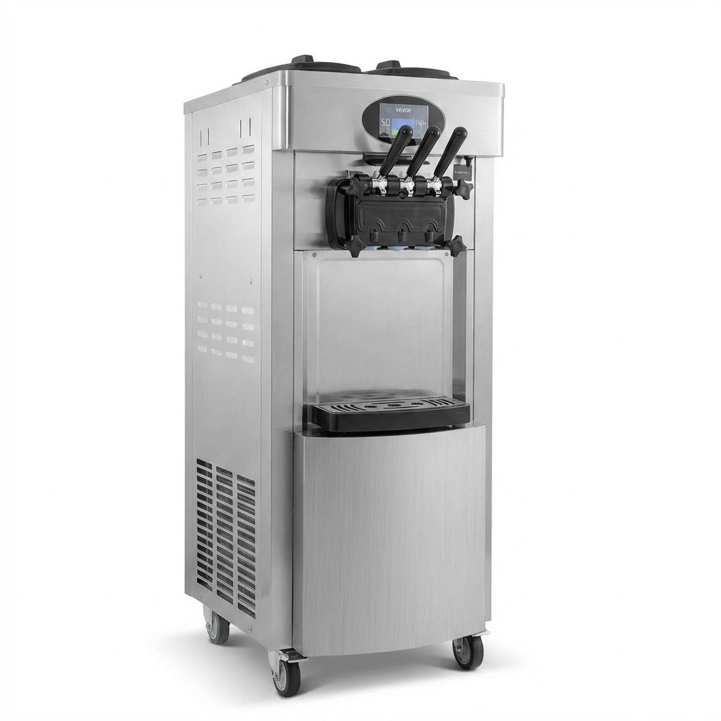 Soft serve ice cream machine with 3 handles, air pump and pre-cooling, production up to 28L.